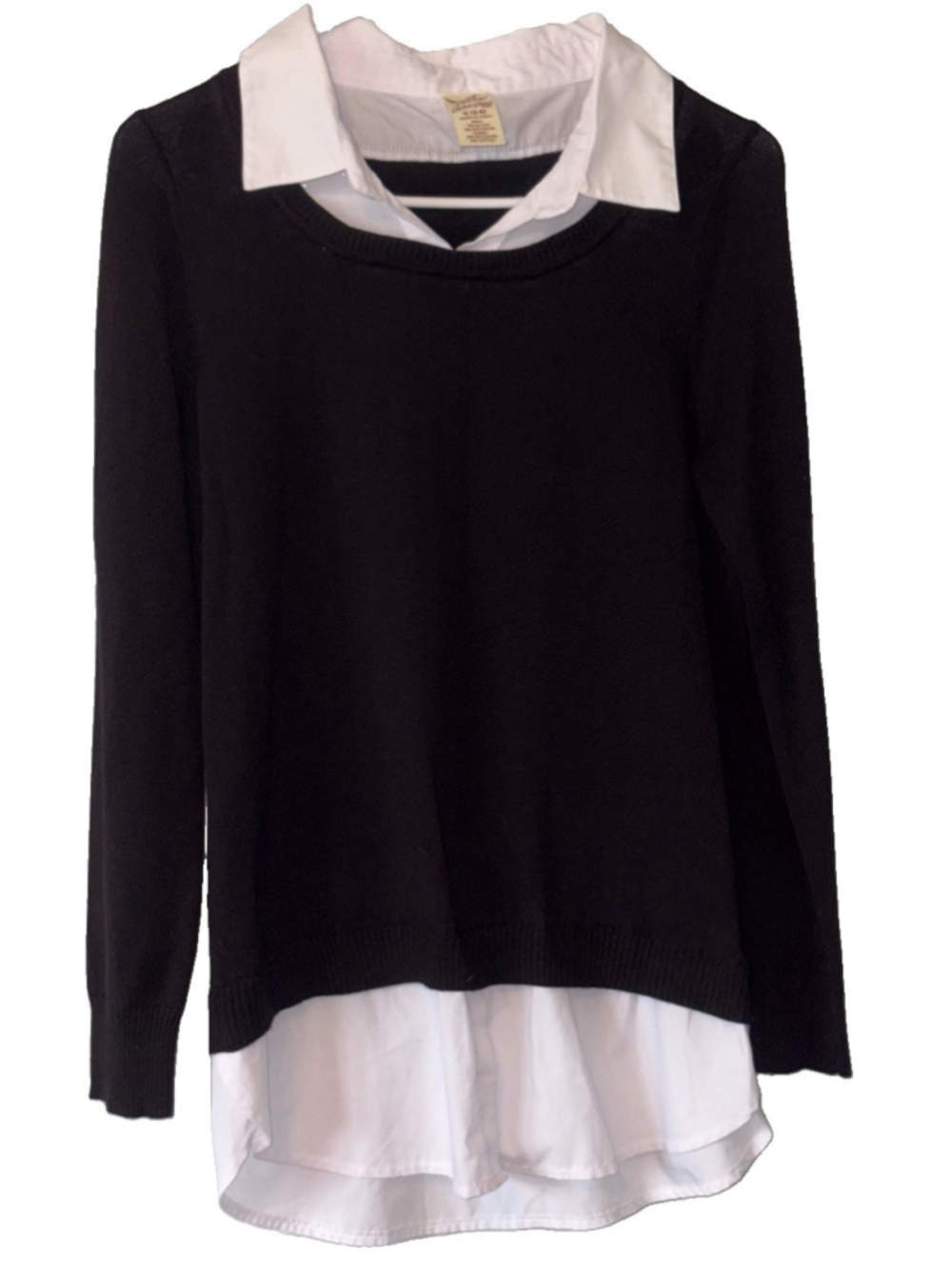 Faded Glory Layered Sweater Mock Shirt Collar Black Preppy Dark Academia S 4-6